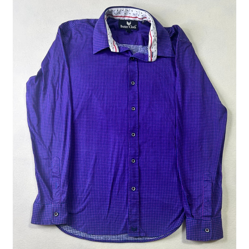 Butter Cloth Mens Regular Fit Purple Pink Geometric Print Button Down Shirt L